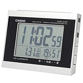 【中古】【未使用未開封】CASIO(カシオ) 目覚まし時計 電波 シルバー デジタル ダブルアラーム 温度 湿度 カレンダー 表示 DQD-710J-8JF