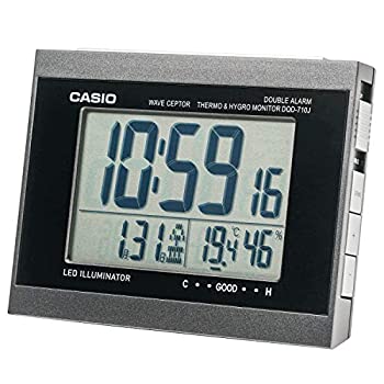 【中古】CASIO(カシオ) 目覚まし時計 電波 ブラック デジタル ダブルアラーム 温度 湿度 カレンダー 表示 DQD-710J-1JF