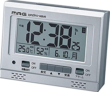 【中古】MAG(マグ) 目覚まし時計 電波 デジタル エアサーチグッドライト 環境目安 温度 湿度 カレンダー表示 シルバー T-694SM-Z