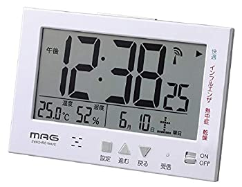 【中古】【未使用未開封】MAG(マグ) 目覚まし時計 電波 デジタル エアサーチミチビキ 環境目安 温度 湿度 カレンダー表示 ホワイト T-727WH-Z