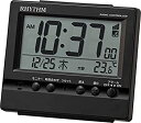 【中古】リズム(RHYTHM) 置き時計 黒 9.1×10.5×5.2cm 電波時計 目覚まし時計 アラーム 温度 湿度 カレンダー 8RZ201SR02