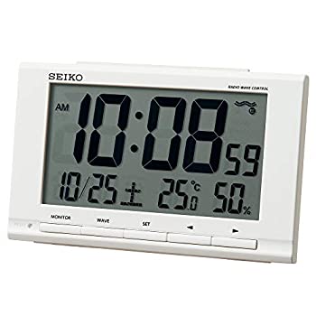 【中古】【未使用未開封】セイコークロック Seiko Clock 置き時計 白 本体サイズ:9.1 14.8 4.7cm 目覚まし時計 電波 デジタル カレンダー 温度 湿度 表示 SQ789W