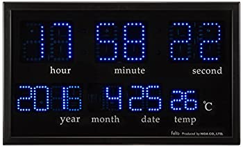 【中古】Felio(フェリオ) デジタル壁掛け時計 アギラ ブルーLED表示 カレンダー・温度表示 ブラック FEW120BK