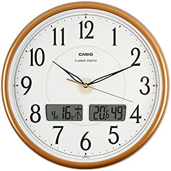 【中古】CASIO(カシオ) 掛け時計 電波 ブラウン 直径34cm アナログ 温度 湿度 カレンダー 表示 ITM-200J-5JF