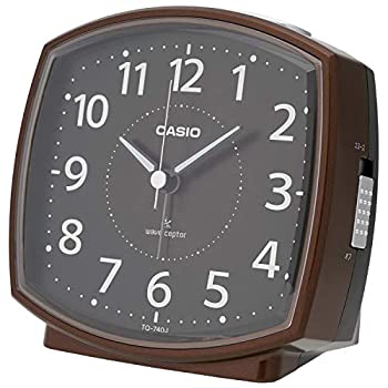 【中古】CASIO(カシオ) 目覚まし時計 電波 ブラウン アナログ ライト 付き TQ-740J-5JF 11.8×12.6×7.6cm