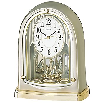 【中古】セイコー クロック 置き時計 電波 アナログ 回転飾り 薄金色 パール BY241G SEIKO
