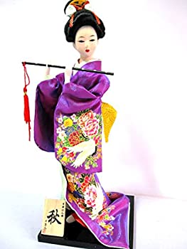 【中古】舞踊・舞妓 日本人形 秋 12インチ(30cm) 日本のお土産 外国人へのプレセント パープル