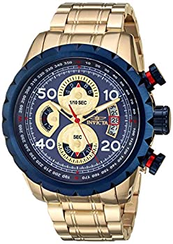 【中古】【輸入品・未使用】Invicta Men's Aviator Gold-Tone Steel Bracelet & Case Quartz Blue Dial Analog Watch 28148