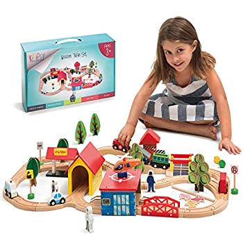【中古】【輸入品・未使用】Kipipol 列車セット - 木製列車トラック&電車 子供 幼児 男の子 女の子 3歳 4歳 5歳 - プレミアム木製組み立て玩具 - トーマス ブリオ イカ メリ