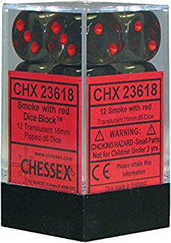 ホビー, その他 ChessexChessex Translucent 16mm d6 Smoke wRed Dice Block 12 pipped dice 23618 