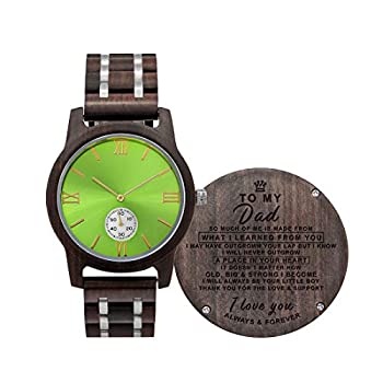 【中古】【輸入品・未使用】カスタム木製腕時計、彫刻入りメンズ木製腕時計、記念日、クリスマスプレゼント、父親へのギフトに。 Men's Standard Green-For Dad