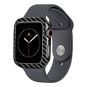【中古】【輸入品・未使用】MONOCARBON リアルカーボンファイバーケース Apple Watch Series 4 / SERIE 5 44mm 保護フレーム iWatchケース 2x2 綾織カーボンファイバーカバ