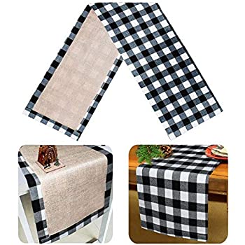 【中古】【輸入品・未使用】Eeny クリスマステーブルランナー 黄麻布&綿 黒白格子柄リバーシブルバッファローチェックテーブルランナー クリスマス ホリデー 誕生日パーティ