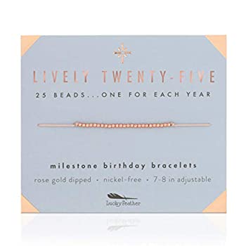 【中古】【輸入品・未使用】Lucky Feather Happy 25歳の誕生日プレゼント 女性用 - 14Kゴールドディップビーズブレスレット 調節可能な7インチ〜8インチのコード - 彼女への