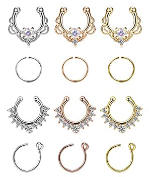 【中古】【輸入品・未使用】FIBO STEEL women 12-16ステンレススティール鼻リングボディピアスジュエリーに偽鼻フープリングセプタムクリップ B：3色