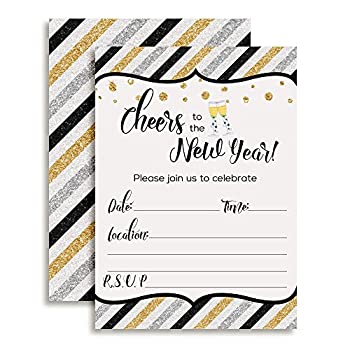 【中古】【輸入品・未使用】New Year's Eve Glitter & Champagne Party Invitations Ten 13cm x 18cm Fill In Cards with 10 White Envelopes by AmandaCreation