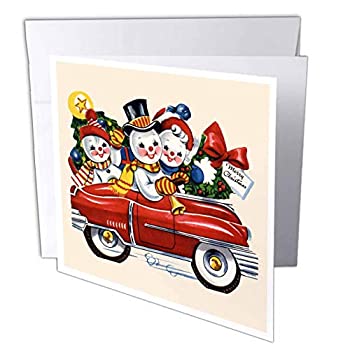 【中古】【輸入品・未使用】Sandy Mertensヴィンテージクリスマスデザイン???Cartoon雪人Family in Red Car Withクリスマスツリーと花輪???グリーティングカード Set of 12