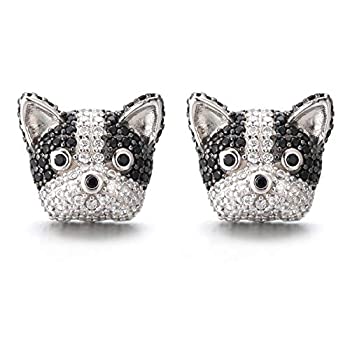 【中古】【輸入品・未使用】ボストンテリアピアス 子犬 犬 犬 スターリングシルバー キュービックジルコニア ブラック ホワイト スタッドピアス 子犬 肉球プリント ジュエリ
