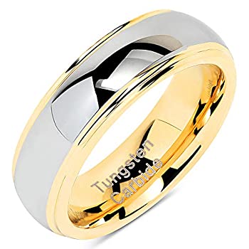 【中古】【輸入品・未使用】100S JEWELRY 6mm タングステンリング メンズ レディース 結婚指輪 ツートーン ゴールド シルバー 婚約 サイズ 5-13