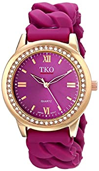 【中古】【輸入品・未使用未開封】TKO Women 's Roundローズゴールドメタルクリスタルベゼルパープルストレッチ拡張ゴムチェーンリンクローマ数字腕時計tk640rpr