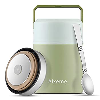 【中古】【輸入品日本向け】Soup Thermos フードジャー Alxeme 真空断熱 ランチコンテナ 広口 弁当箱 漏れ防止キャップ付き 27オンス ステンレススチール ホットフードミー