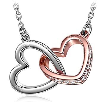 【中古】【輸入品・未使用】QIANSE ネックレス 女性用 カップル用ギフト スワロフスキークリスタルラブハートペンダント ローズゴールド ホワイトゴールドメッキ クリスマス