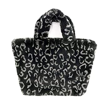 【中古】【輸入品・未使用】surell - フェイクレックス ラビットファー レオパードプリント ハンドバッグ - 小さなファジートートバッグ - かわいいY2Kスタイル - 豪華なふ