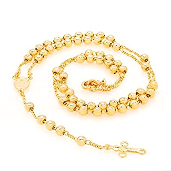【中古】【輸入品・未使用】Lifetime Jewelryロザリオネックレス スモール 24Kゴールドメッキ お祈り ビーズ 十字架&不思議のメダイ付き 滑らか 18インチ