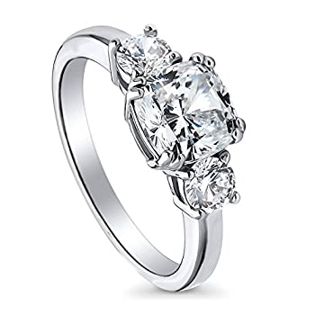 【中古】【輸入品・未使用】BERRICLEロジウムメッキシルバークッションカットキュービックジルコニアCZ3ストーンプロミス婚約リング2.5?CTW