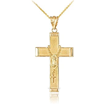 【中古】【輸入品・未使用】14?KイエローゴールドラテンクロスGuadalupeロザリオネックレス m ゴールド