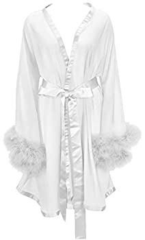 【中古】【輸入品・未使用】Yexinbridal レディース フェザーローブ ファートリム シルキー シフォン シアー セクシー イリュージョン ランジェリー ナイトガウン 寝間着 ブ