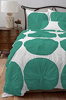 【中古】【輸入品・未使用】フラワーフリル布団カバーセットwith Matching Pillowshams 500?TCエジプト綿クイーンサイズMix Colors Tealグリーン&ホワイト