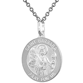 【中古】【輸入品・未使用】スターリングシルバー 聖バルバラ メダルネックレス 3/4インチ ラウンド イタリア 0.8mm チェーン シルバー