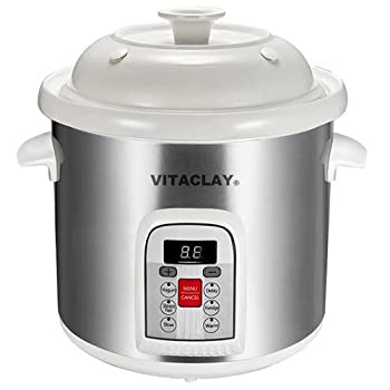 【中古】【未使用未開封】Vitaclay VM7800-5S Smart Stoneware Multi-Crocks N 039 Stock Pot カンマ 6.5 quart カンマ Stainless Steel/White by VitaClay