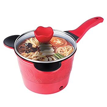 RRH 電動ミニホットポット - ノンスティック高速麺調理器 - 1.5L 電気ケトル ステーキ 卵 フライドライス ラーメン オートミール スープ用 温度