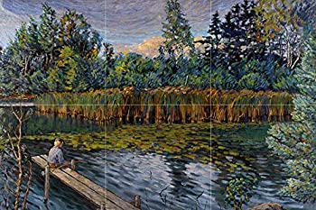 【中古】【輸入品・未使用】タイル壁画AnglerbyNikolaibogdanov-belskyFishermanWaterTrees川湖Reedsフォレストキッチンバスルームシャワー壁Backsplash止め板3?x2?4