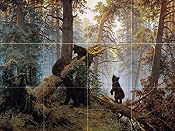 【中古】【輸入品・未使用】Morning in a Pine Forest by Ivan Shishkinタイル壁画キッチンバスルーム壁後ろの油ストーブ範囲シンク止め板4?x 3?4.25インチセラミック、光沢