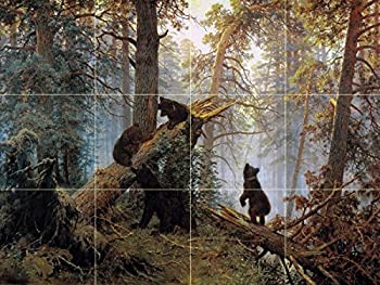 【中古】【輸入品・未使用】Morning in a Pine Forest by Ivan Shishkinタイル壁画キッチンバスルーム壁後ろの油ストーブ範囲シンク止め板4?x 3?4.25インチセラミック、光沢