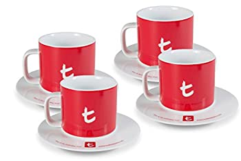 【中古】【輸入品・未使用】Dilmah|Tシリーズチェリーレッドティーマグamp;ソーサー|完璧なティーサービス|上質な磁器|現代的なデザイン|容量250ml|4個セット