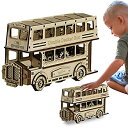 【中古】2 Pcs 3D木造玩具 - 2階建てバスモデル頭の体操パズル,大人と十代の若者たちのための自動車建築モデルのクリスマスの誕生日プレゼント Generic