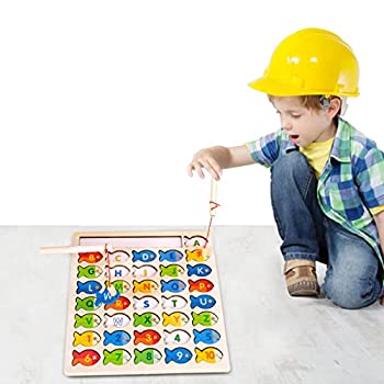 楽天AJIMURA-SHOP【中古】子供のための木製磁気釣りゲーム - 就学前のボードゲームを数えるアルファベットの魚を捕まえる - 文字番号アルファベットパズルボードおもちゃ2