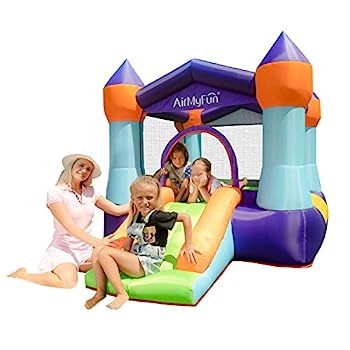 【中古】【未使用・未開封品】AirMyFun 空気注入式ジャンピングキャッスル 屋内 ポータブル バウンスハウス エアブロワー付き バウンスエリア ミニスライド 子供用のサムネイル