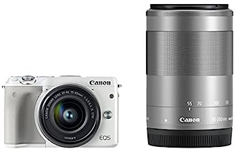 【中古】Canon ミラーレス一眼カメラ EOS M3 ダブルズームキット(ホワイト) EF-M15-45mm F3.5-6.3 IS STM EF-M55-200mm F4.5-6.3 IS STM 付属 EOSM3WH-WZ