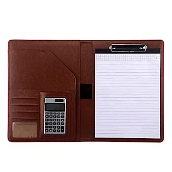 【中古】薄茶色のa4クリップボードフォルダ、書類 整理、カードスロット、データスロット、ペンスロット、電卓スロット、固定クランプ(Size:12-Digit Cal