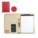 【中古】クリップボード A4 二つ折り PUレザー 多機能フォルダー バインダー 電卓付き 名刺入れ 内蔵 メモ帳付属 事務用品 オフィス 入職プレゼント (C...