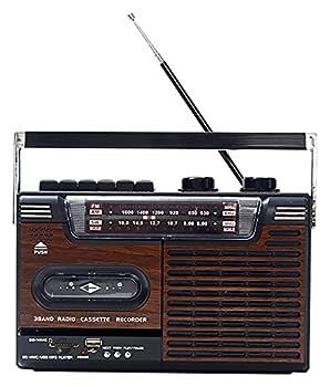 【中古】木製のレトロビンテージラジオカセットプレーヤーとレコードRAM/FM/SWラジオアナログチューニング、3.5mmヘッドフォン、内蔵マイク