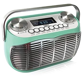 【中古】デトロイト FM AM ラジオ 目覚まし時計 ベッドサイド 電源またはバッテリー FM レトロラジオ LCDディスプレイクロックラジオ付き グリーン 90034