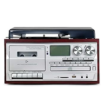 【中古】ポータブルラジオ ヴィンテージグラモフォンレトロビニールレコードのターンテーブルプレーヤー蓄音機CDカセットMP3のUSBレコーダーのBluetooth