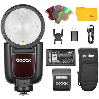 【中古】GODOX V1 Pro F V1Pro F 丸形ヘッド TTL カメラフラッシュ スピードライト 2.4G HSS 1/8000s 着脱式サブフラッシュ設計 内蔵モデリングライト Ty