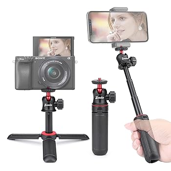 【中古】Zeadioフレキシブルミニ三脚、3セクション高さ調節可能コンパクト三脚一体型メタルボールヘッドマウント、1/4 "ネジ穴付きアクションカメラスマ